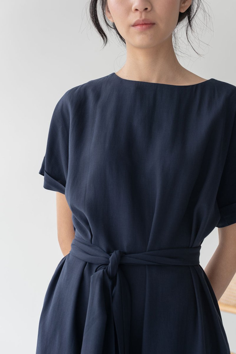 Relaxed Maxi Dress with Sleeves - Esse-Nautical Blue-XS-