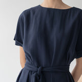 Relaxed Maxi Dress with Sleeves - Esse-Nautical Blue-XS-