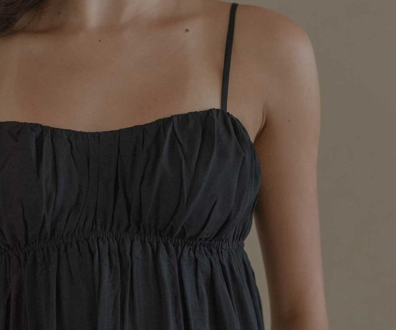 Ruched Bodice Dress in Black - Esse-XS--
