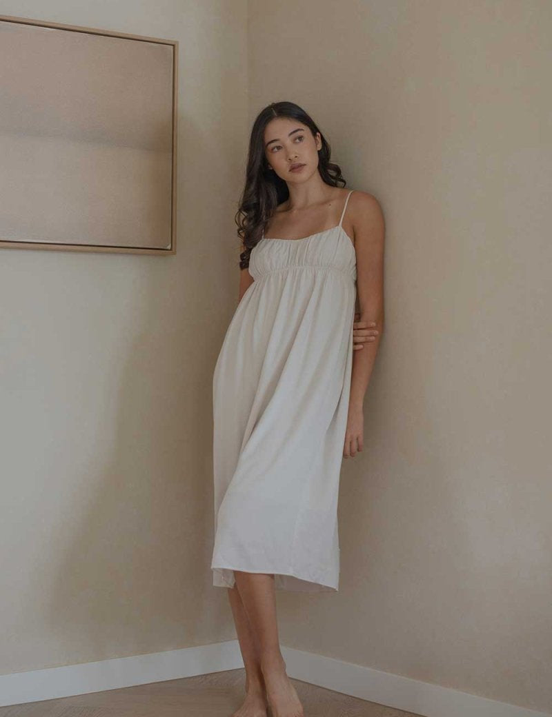 Ruched Bodice Dress in Chalk - Esse-XS--