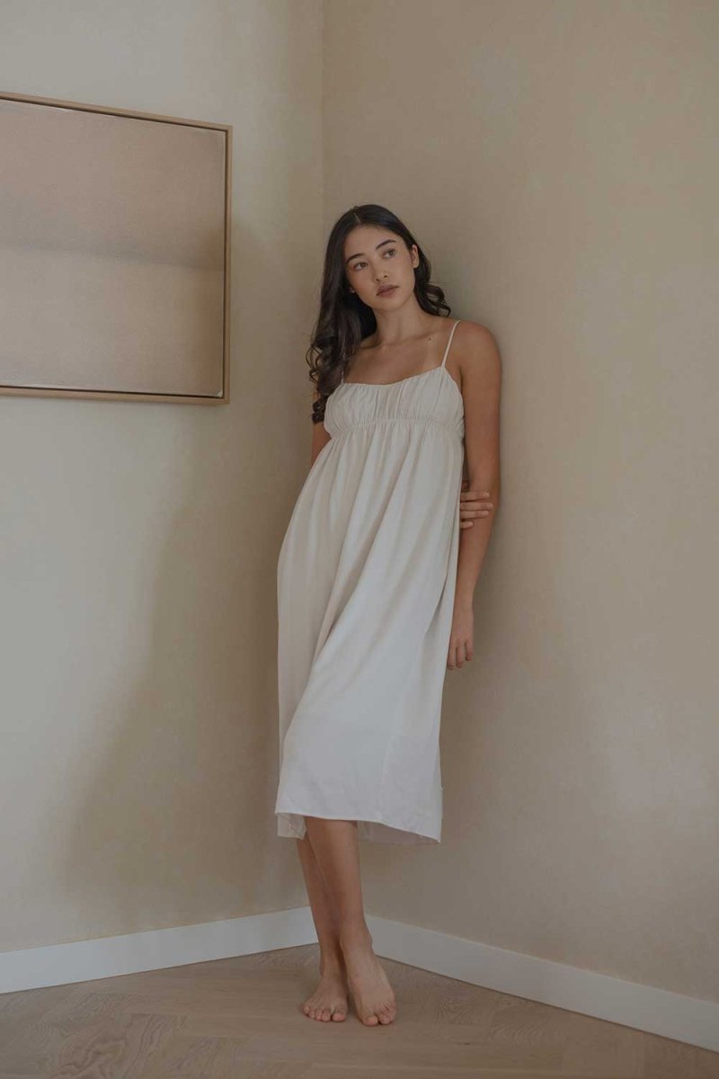 Ruched Bodice Dress in Chalk - Esse-XS--