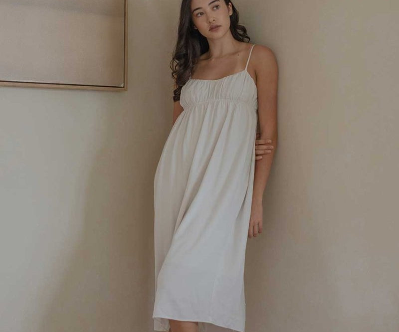 Ruched Bodice Dress in Chalk - Esse-XS--