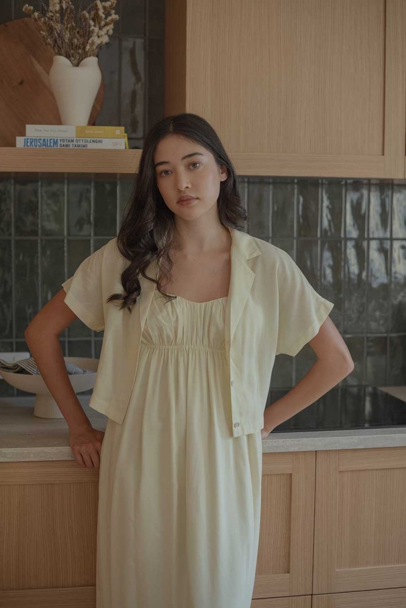 Ruched Bodice Dress in Lemon Drop - Esse-XS--