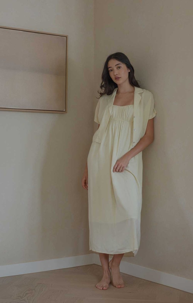 Ruched Bodice Dress in Lemon Drop - Esse-XS--