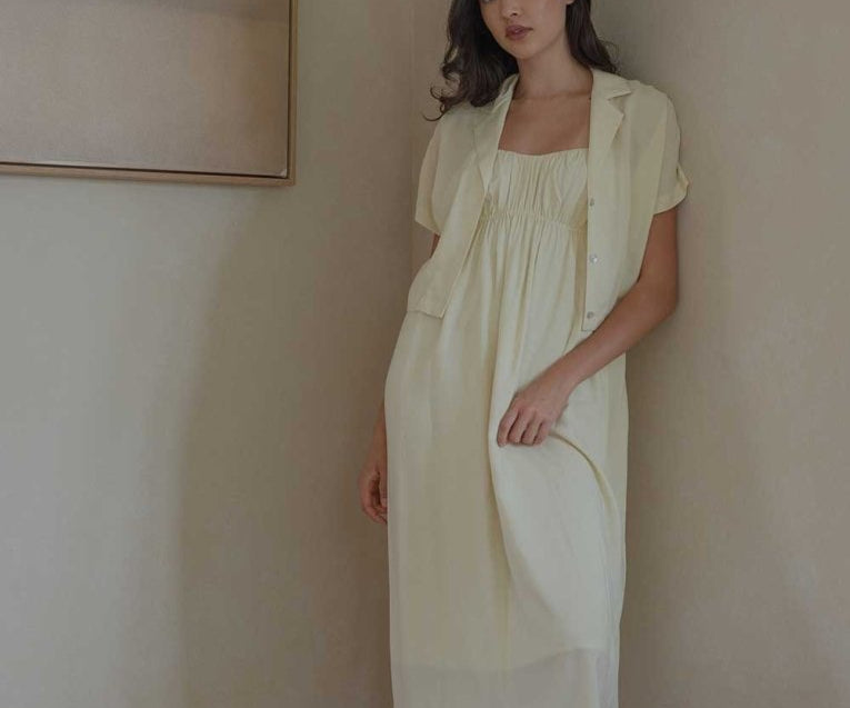 Ruched Bodice Dress in Lemon Drop - Esse-XS--