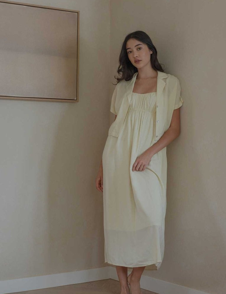 Ruched Bodice Dress in Lemon Drop - Esse-XS--