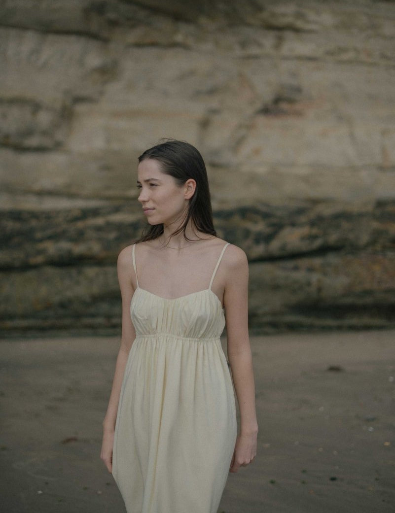 Ruched Bodice Dress in Lemon Drop - Esse-XS--