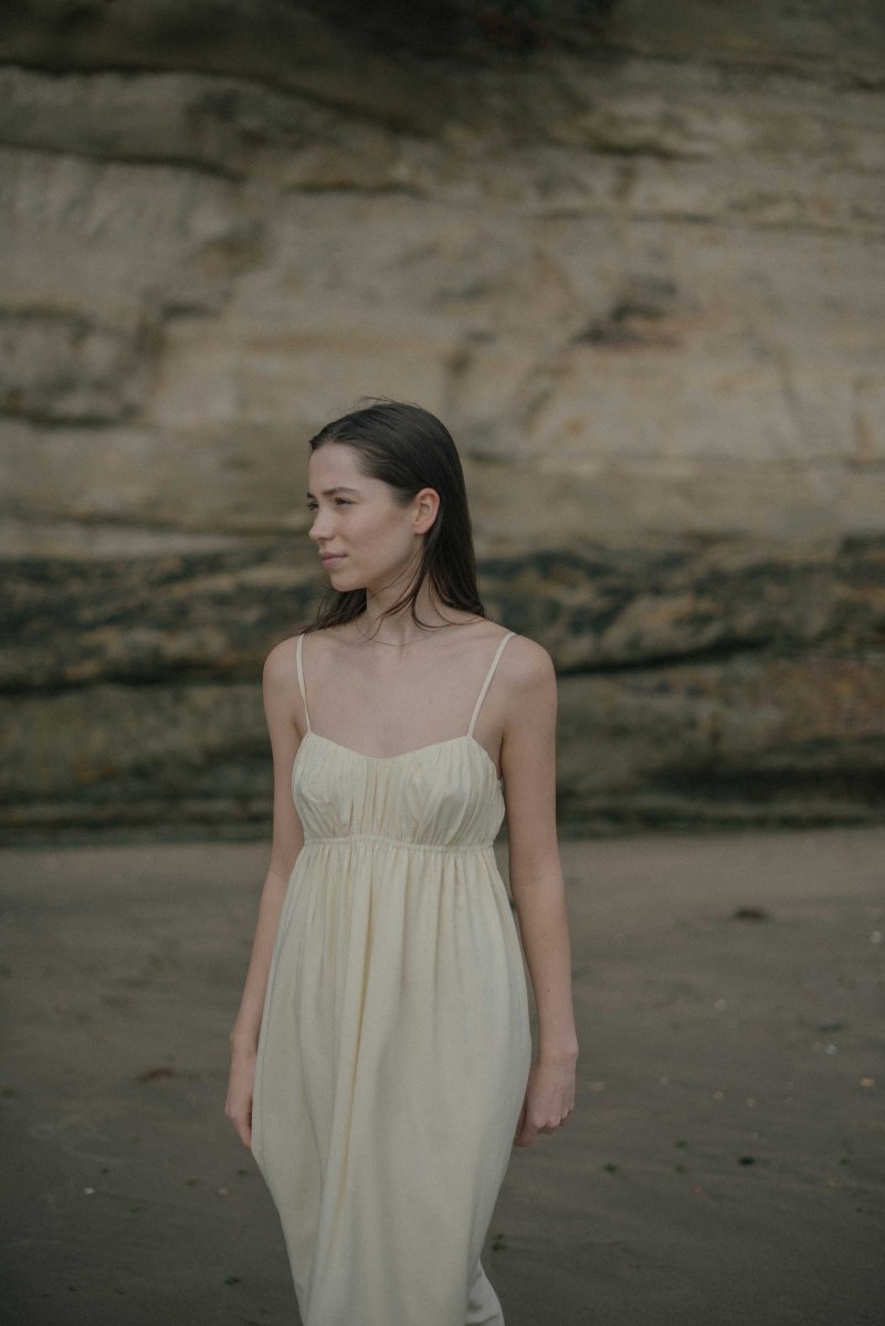 Ruched Bodice Dress in Lemon Drop - Esse-XS--