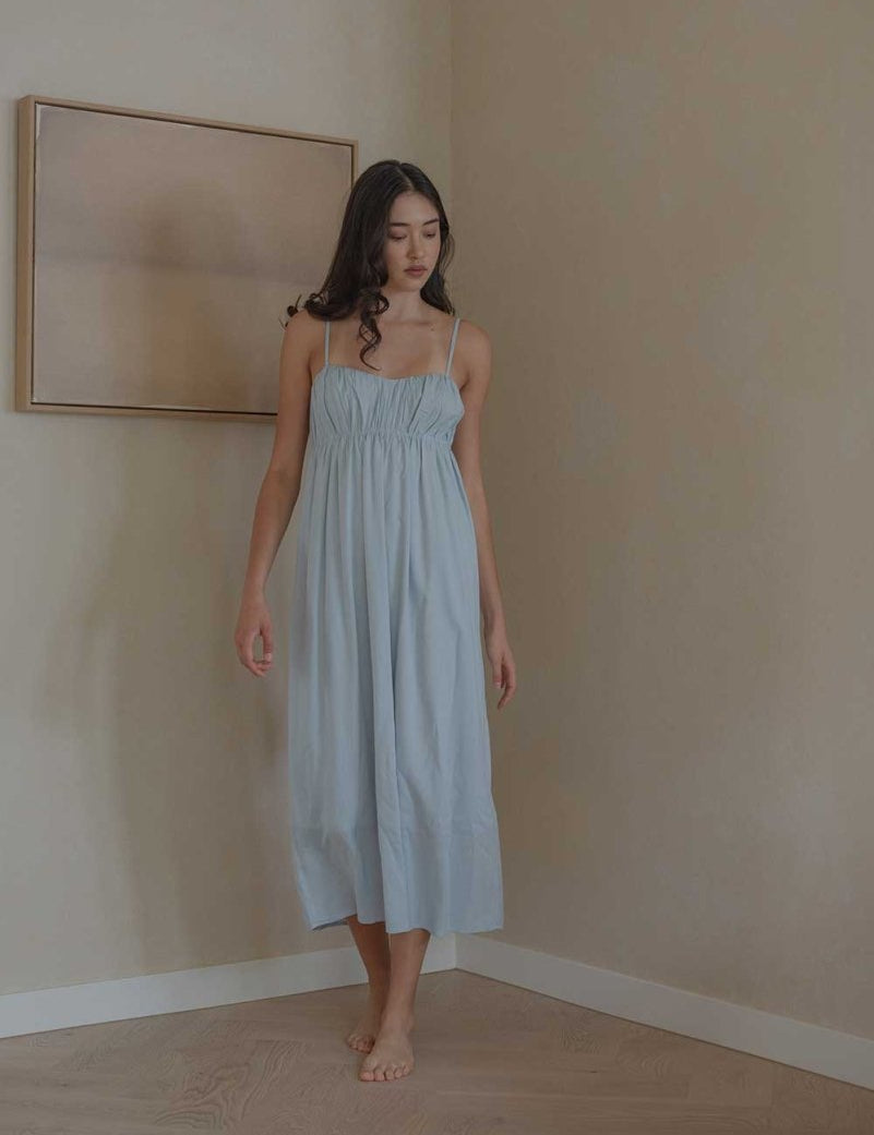 Ruched Bodice Dress in Sky Blue - Esse-XS--