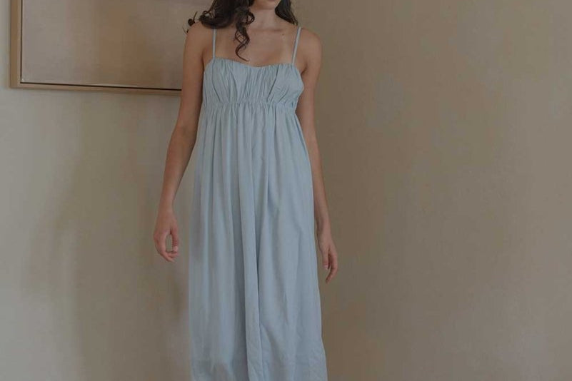 Ruched Bodice Dress in Sky Blue - Esse-XS--