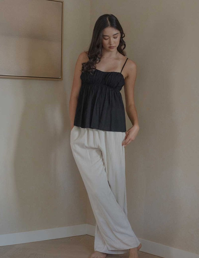 Ruched Bodice Top in Black - Esse-XS--
