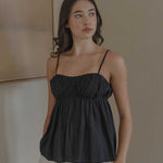 Ruched Bodice Top in Black - Esse-XS--