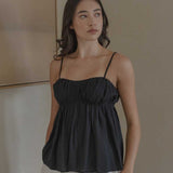 Ruched Bodice Top in Black - Esse-XS--