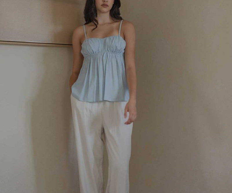 Ruched Bodice Top in Sky Blue - Esse-XS--
