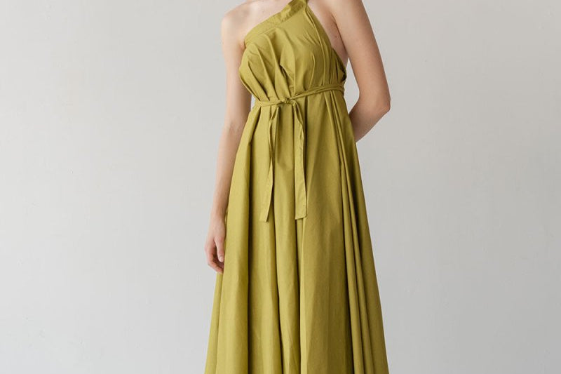 Phases of Summer Chartreuse Ruffled Halter Maxi Dress