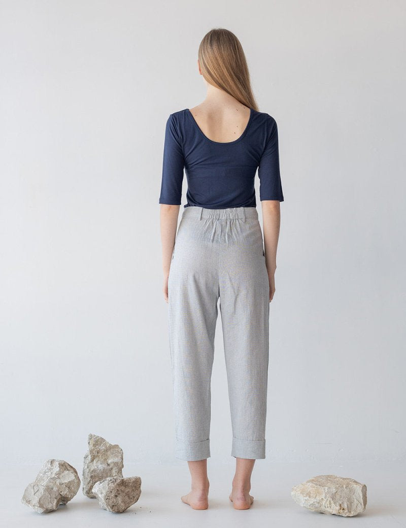 Tailored Cuffed Pants in Washi Cotton Blend - Esse-Nautical Blue-XXS (MTO)-Option 1