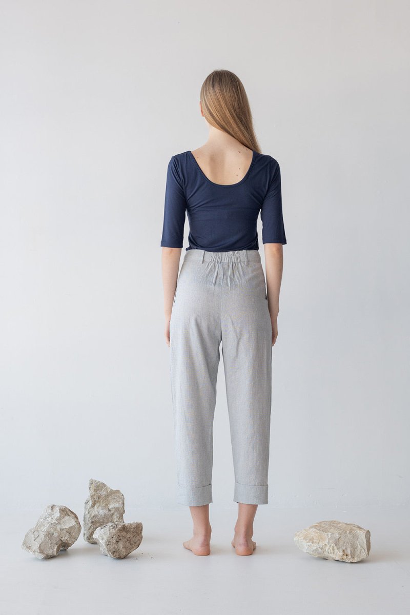 Tailored Cuffed Pants in Washi Cotton Blend - Esse-Nautical Blue-XXS (MTO)-Option 1