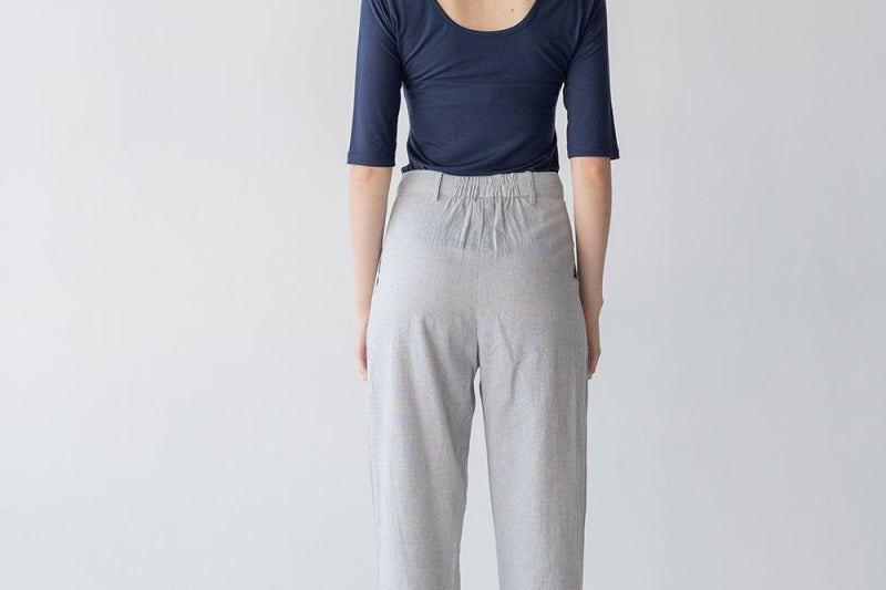 Tailored Cuffed Pants in Washi Cotton Blend - Esse-Nautical Blue-XXS (MTO)-Option 1