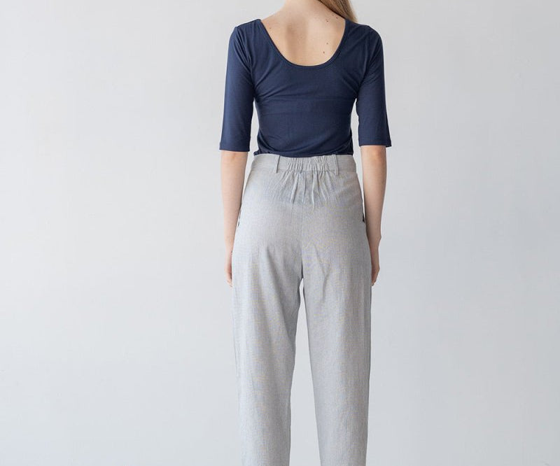 Tailored Cuffed Pants in Washi Cotton Blend - Esse-Nautical Blue-XXS (MTO)-Option 1