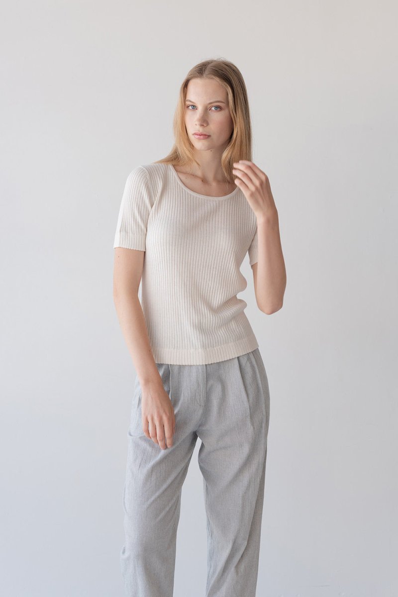 Tailored Cuffed Pants in Washi Cotton Blend - Esse-Nautical Blue-XXS (MTO)-Option 1