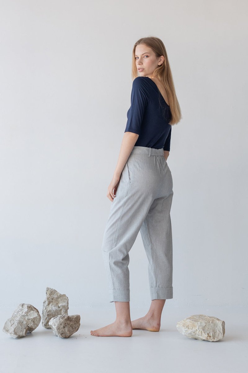 Tailored Cuffed Pants in Washi Cotton Blend - Esse-Nautical Blue-XXS (MTO)-Option 1
