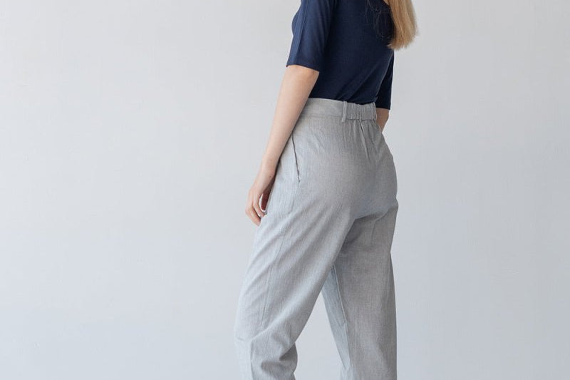 Tailored Cuffed Pants in Washi Cotton Blend - Esse-Nautical Blue-XXS (MTO)-Option 1