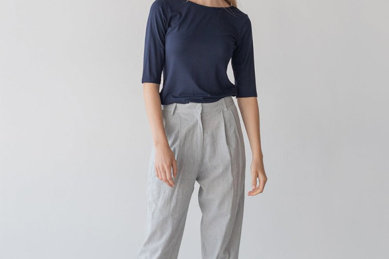 Tailored Cuffed Pants in Washi Cotton Blend - Esse-Nautical Blue-XXS (MTO)-Option 1