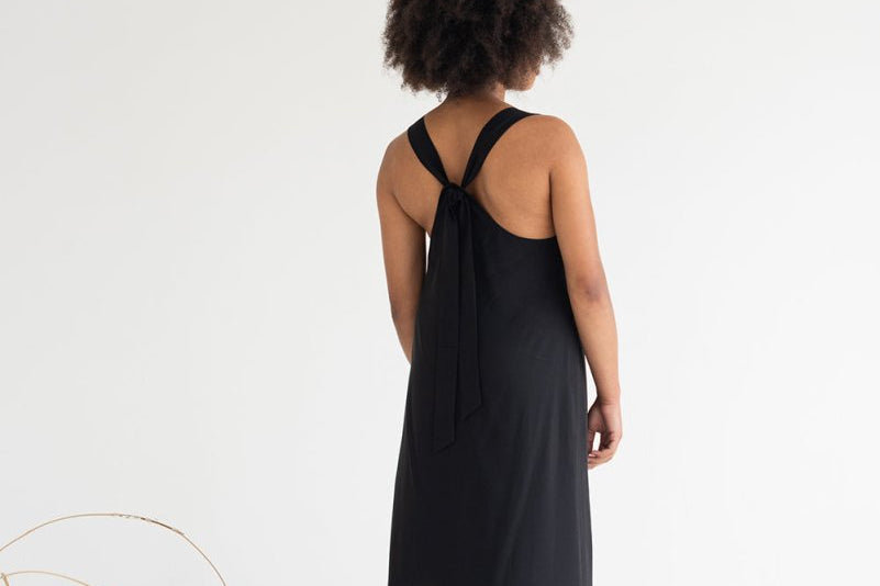 Tie-back Halter Maxi Dress - Esse-Black-XXS-